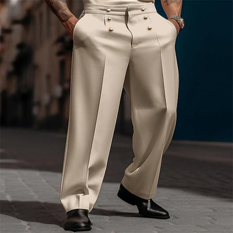 Men's Solid Color Loose Straight Buttons Decor Suit Pants 40933802Z