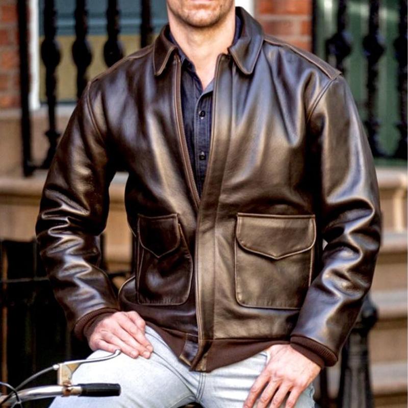 Men's Retro Glossy Leather Jacket 44846736U