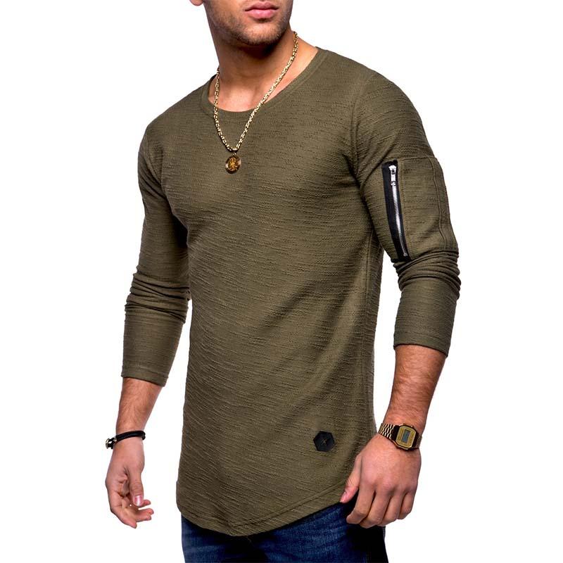 Men's Classic Casual Arm Zipper Solid Color Round Neck Long Sleeve T-Shirt 83700958K