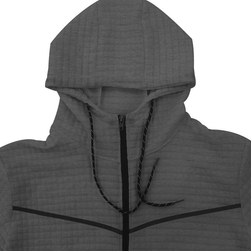 Men's Solid Jacquard Hooded Slim Zipper Casual Sports Jacket 41634542Z