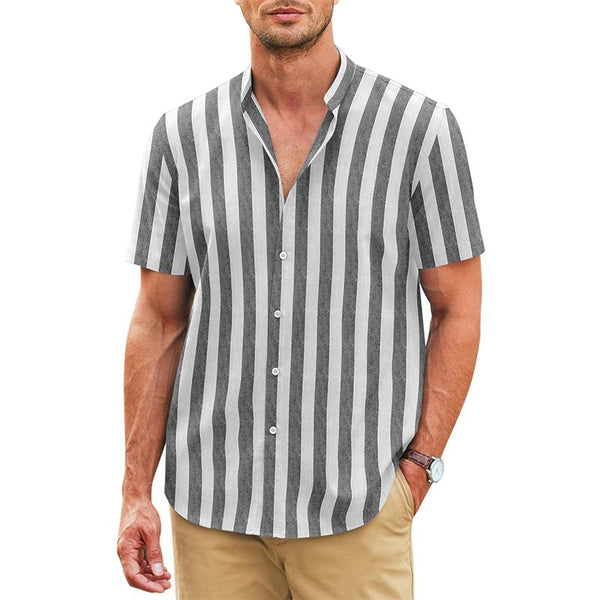 Men's Stand Collar Striped Short Sleeve Shirt 35888073X
