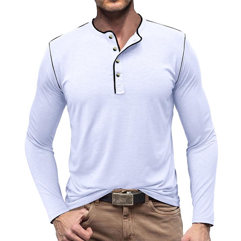 Men's Contrast Color Button Henley Neck Long Sleeve T-Shirt 77718830Y