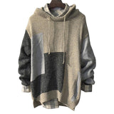 Men's Casual Colorblock Loose Hooded Long-Sleeved Pullover Knitted Sweater 93712715M