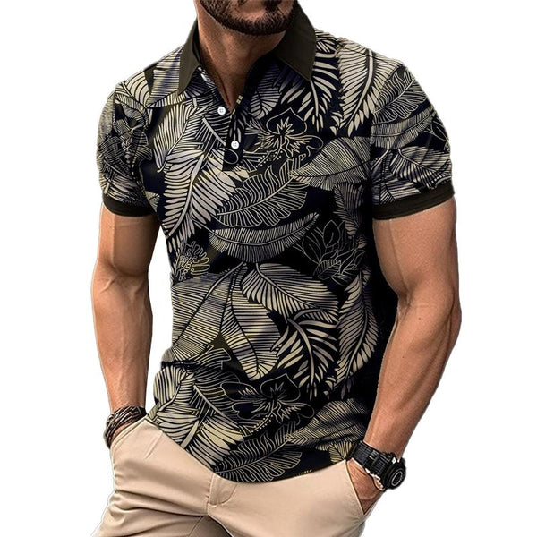 Men's Casual Hawaiian Print Lapel Short Sleeve POLO Shirt 95761997X