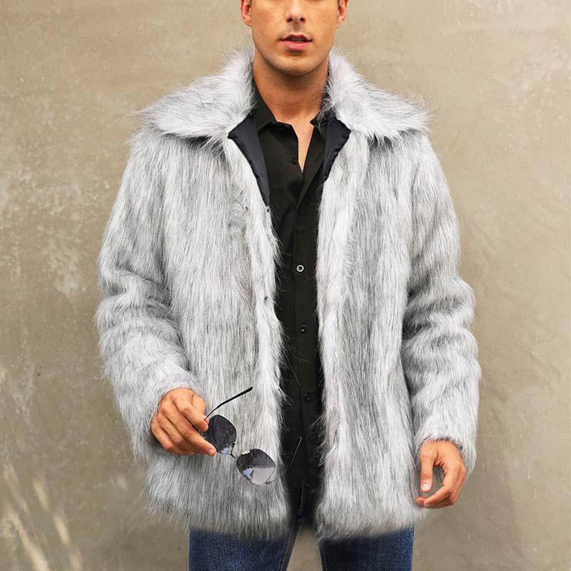 Men's Classic Casual Lapel Short Loose Faux Fur Warm Coat 38913113K