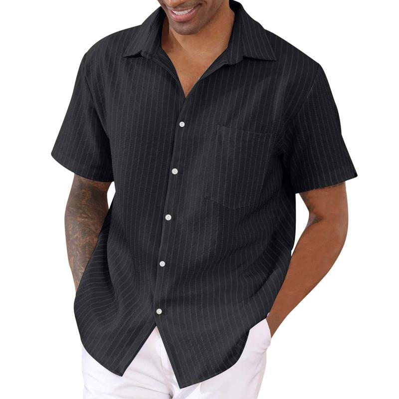 Men's Casual Striped Lapel Short Sleeve Shirt 16715565X