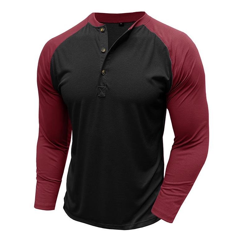 Men's Casual Colorblock Henley Collar Slim Fit Long Sleeve T-Shirt 79379658M