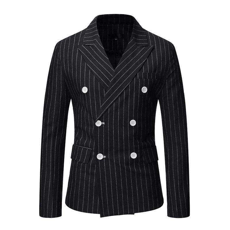 Men's Casual Striped Peaked Lapel Double Breasted Slim Fit Blazer 38287453M