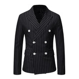 Men's Casual Striped Peaked Lapel Double Breasted Slim Fit Blazer 38287453M