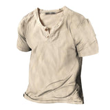Men's Casual Solid Color Henley Collar Short Sleeve T-Shirt 21410825M