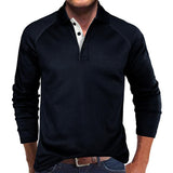 Men's Casual Waffle Solid Color Lapel Long Sleeve POLO Shirt 27886576Y
