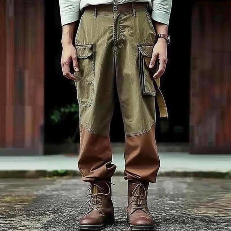 Men's Casual Outdoor Colorblock Patchwork Multi-pocket Cargo Pants 39570595M