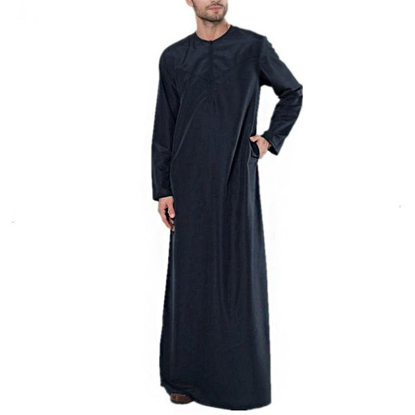 Men's Loose Solid Color Long Sleeve Muslim Robe 44987725Y