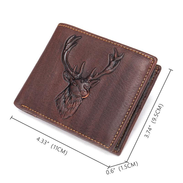 Men's Vintage Deer Head Embossed Multi-card Slot Solid Color Short Wallet 88235219X