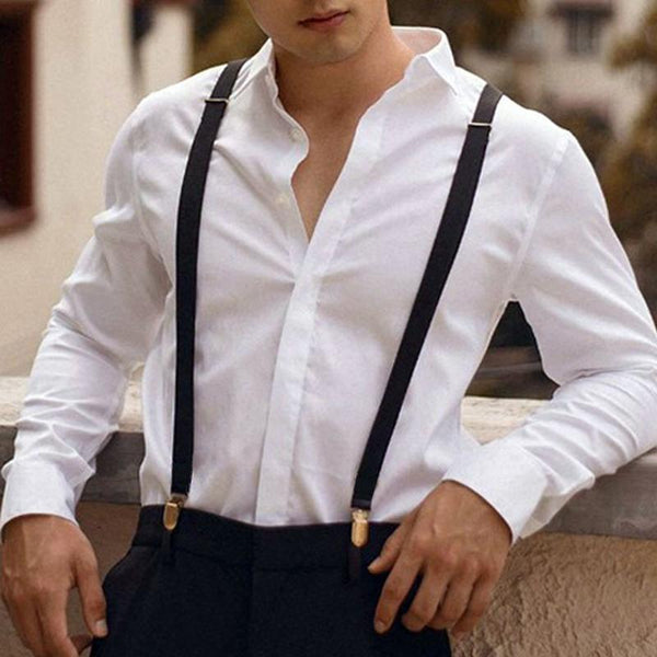 Men's Vintage British Style Stretch Suit Pants Suspenders 85425709Y
