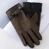 Men's Plaid Plush Warm Touch Screen PU Leather Gloves 34284838U