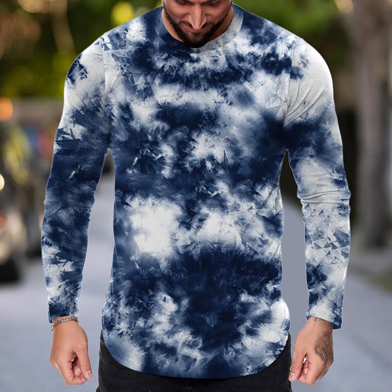 Men's Tie-dye Printed Round Neck Pullover Long-sleeved T-shirt 45359884X