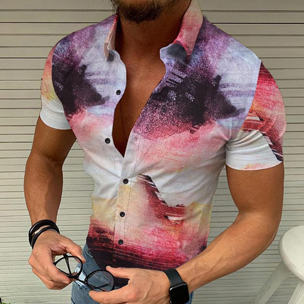 Men's Casual Swirled Print Short Sleeve Hawaiian Shirt 15115807M