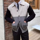 Men's Color Block Lapel Long Sleeve Casual Knit Jacket 44175988X