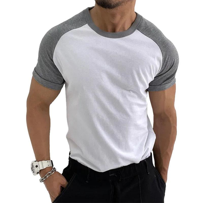 Men's Casual Round Neck Contrast Color Short Sleeve T-Shirt 49360922M