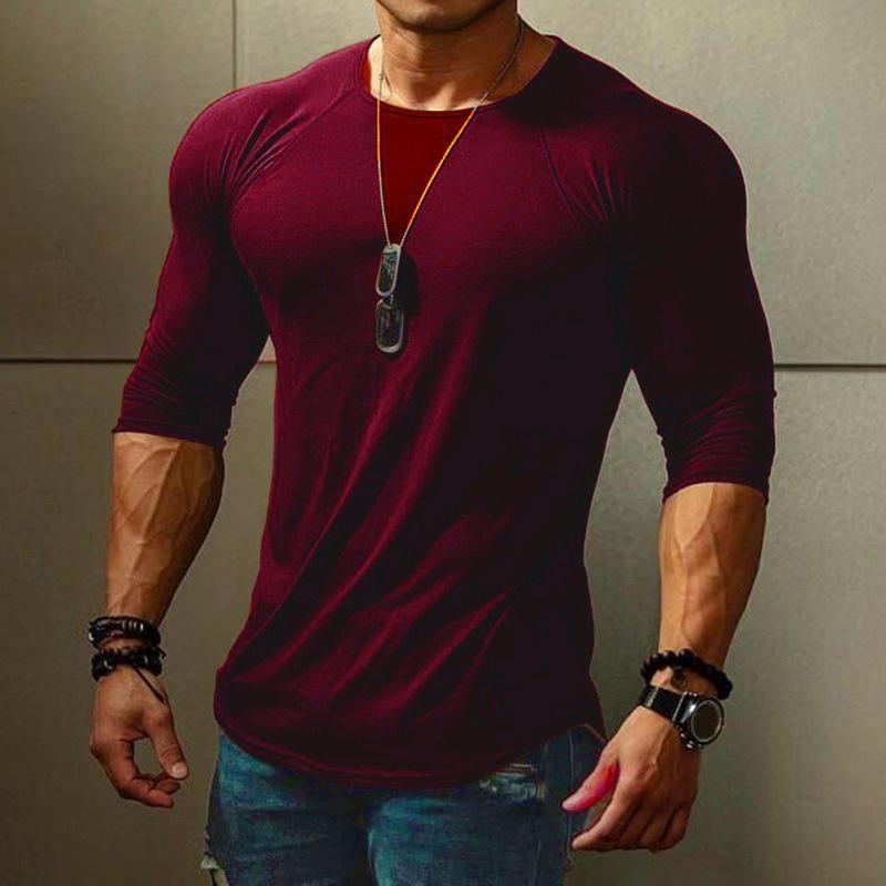 Men's Casual Cotton Blended Round Neck Long Sleeve Slim Fit T-Shirt 24099894M