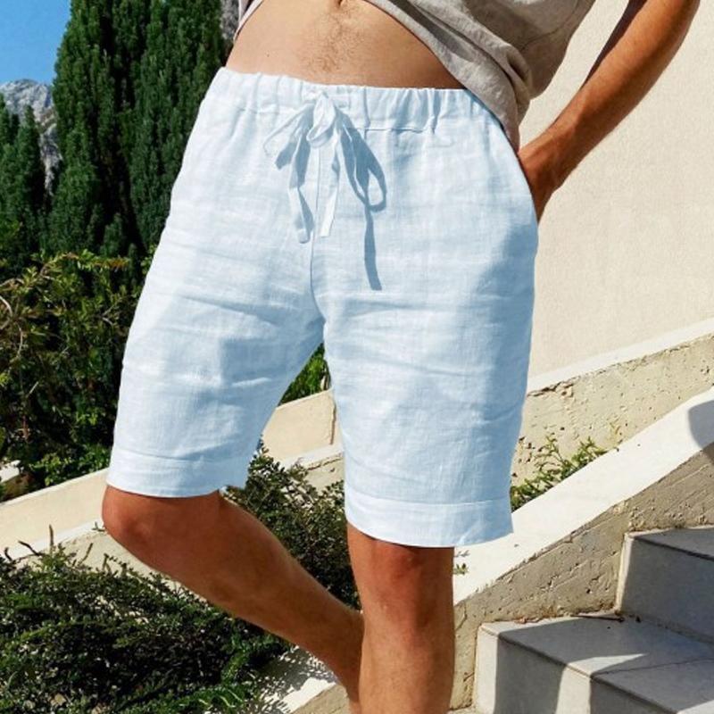 Men's Vintage Solid Linen Drawstring Shorts 53739890Y