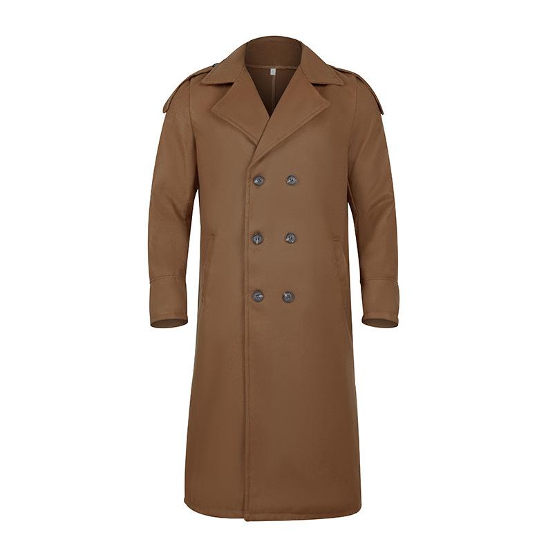 Men's Turn-down Collar Double Breasted Solid Long Coat 63857145Z