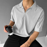 Men's Casual Vintage Striped Zipper Lapel T-Shirt 98734442TO