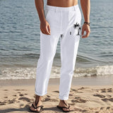 Men's Coconut Print Breathable Cotton And Linen Loose Casual Pants 37338839Z