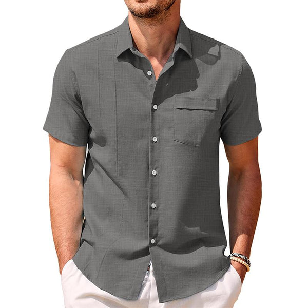 Men's Cotton and Linen Solid Color Short-sleeved Shirt 12548747X