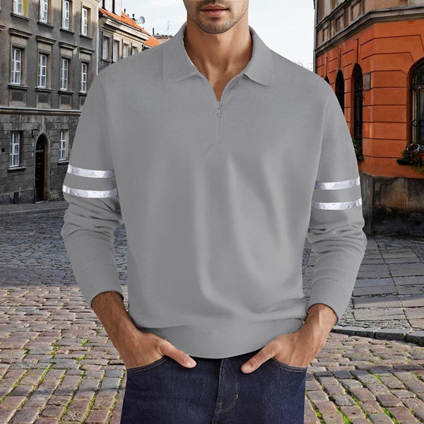 Men's Zipper Lapel Long Sleeve Polo Shirt 42592375X