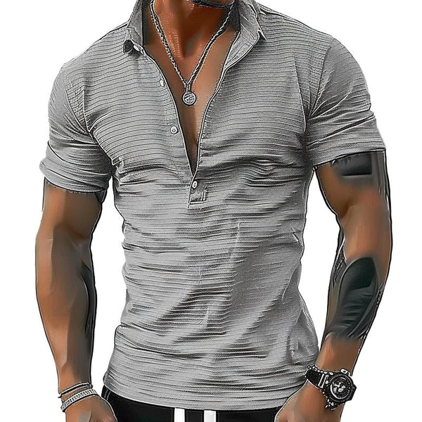 Men's Casual Striped Lapel Slim Fit Pullover Short Sleeve Shirt 49886356M