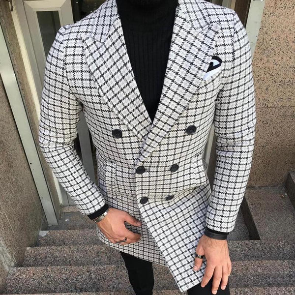 Men's Retro Casual Plaid Mid-Length Double-Breasted Coat 94794295TO