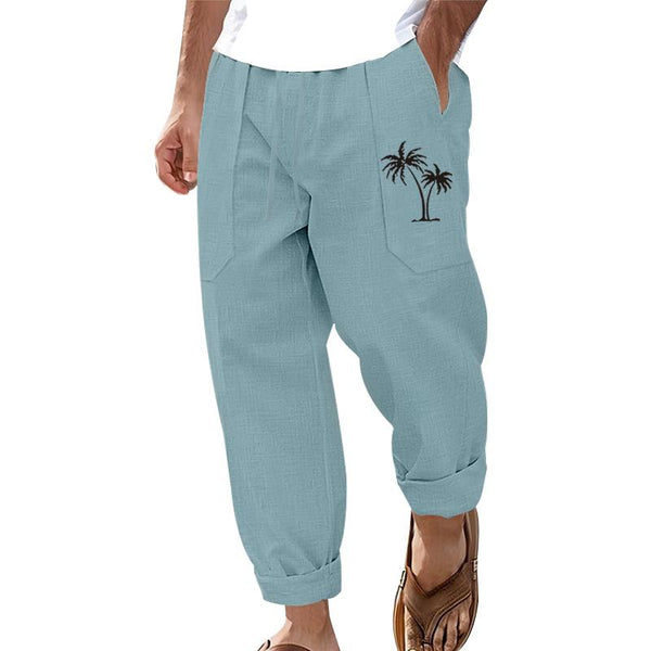 Men's Coconut Print Breathable Cotton And Linen Loose Casual Pants 23573580Z