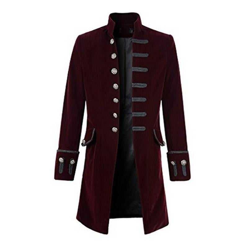 Men's Retro Solid Color Single Breasted Stand Collar Coat 04137300X