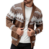 Men's Jacquard Knit Lapel Cardigan Jacket 45350354X