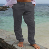 Men's Casual Solid Color Cotton Linen Straight Loose Pants 33310018M