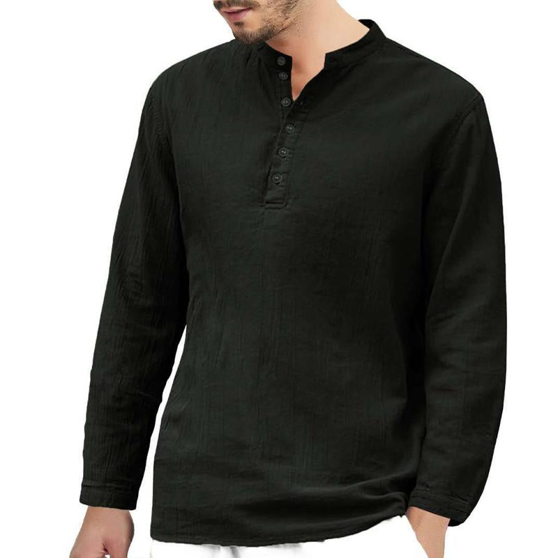 Men's Casual Solid Color Henley Collar Long Sleeve Shirt 10253841Y