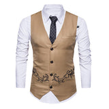 Men's V-neck Embroidered Single-breasted Vest 29357537X