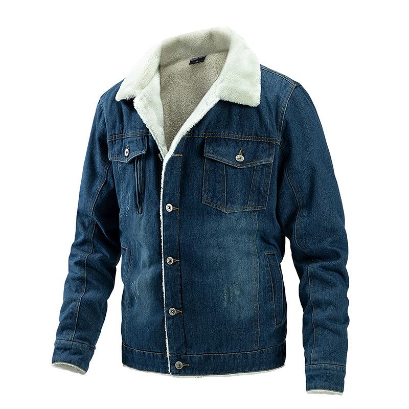 Men's Solid Color Lambswool Lining Denim Jacket 85634951Y