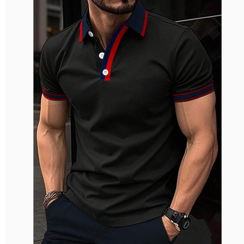Men's Casual Color Block Short Sleeve Polo Shirt 87652922Y