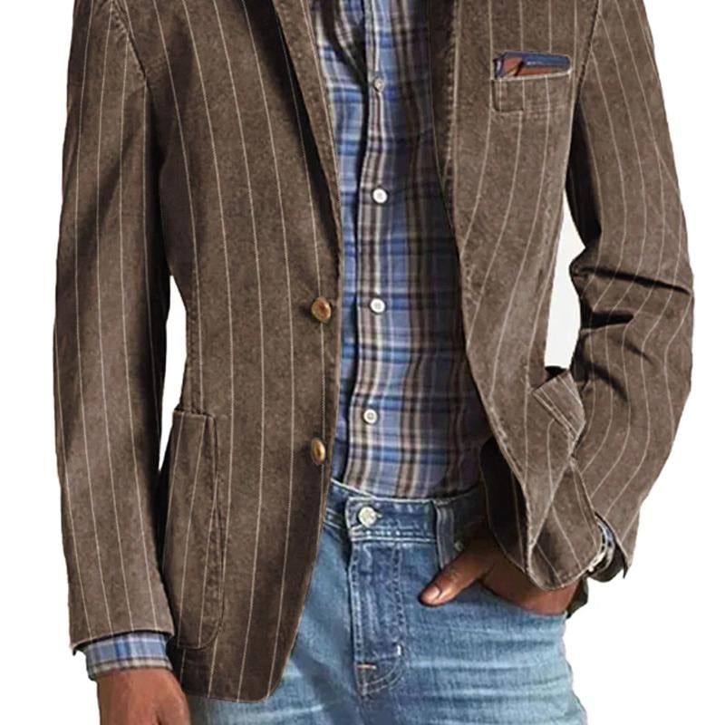 Men's Vintage Striped Lapel Single-Breasted Blazer 53951972Y