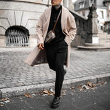 Men's Casual Notched Lapel Double-Breasted Wool Blend Slim Coat 14577367M