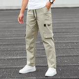 Men's Solid Multi-pocket Elastic Waist Cargo Pants 35075353Z