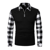 Men's Plaid Contrast Color Casual Long Sleeve Polo Shirt 98775410X