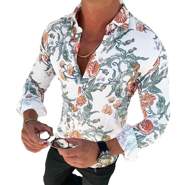 Men's Retro Slim Floral Lapel Shirt 29927596TO