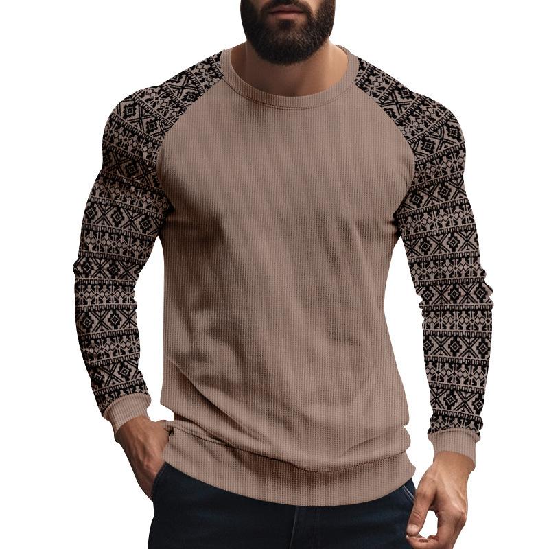 Men's Casual Waffle Print Patchwork Slim Fit Long Sleeve T-shirt 47317270M