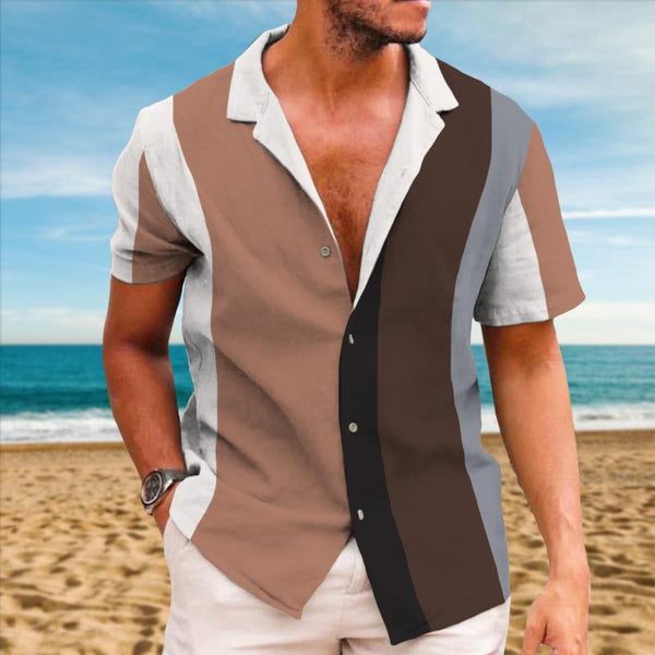 Men's Retro Casual Striped Lapel Short Sleeve Shirt 44710837TO