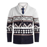 Men's British Style Jacquard Lapel Knitted Cardigan Jacket (without Shirt) 32031631X