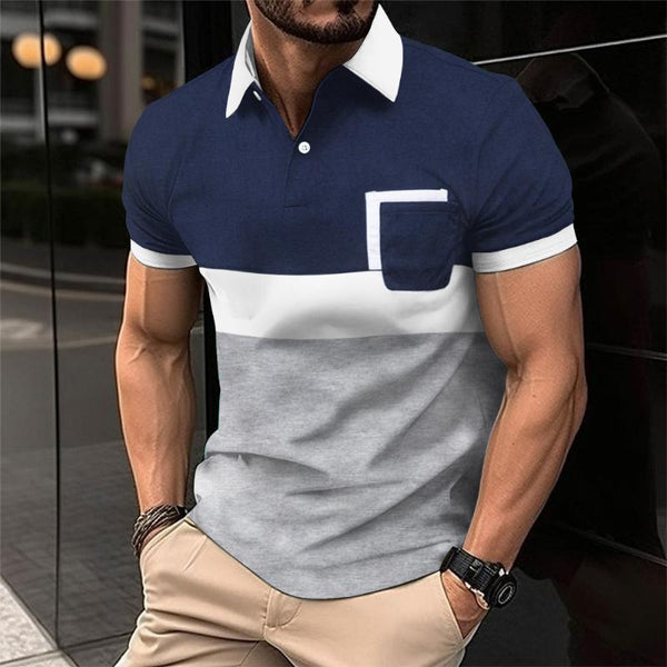 Men's Patchwork Lapel Short-sleeved Polo Shirt 00302303TO